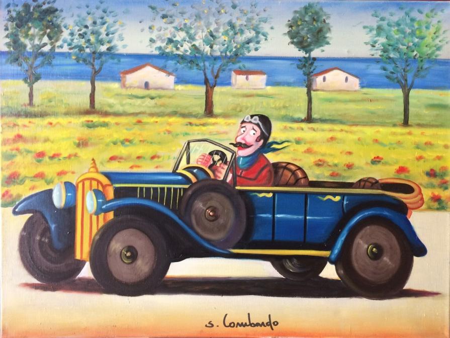 Salvo Lombardo - Tetti rossi e auto blu - olio su tela - 80 x 60