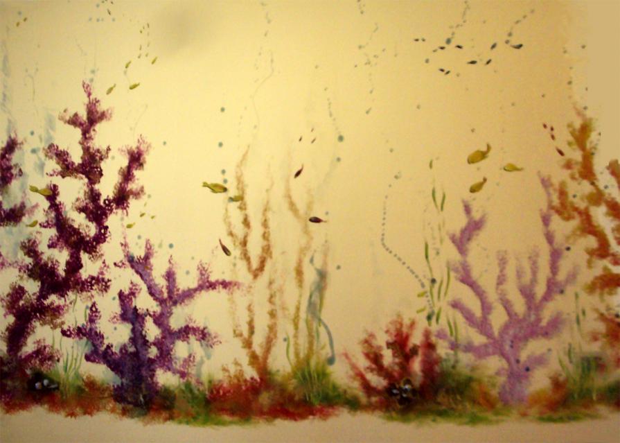 Specchio decorato con acquario.