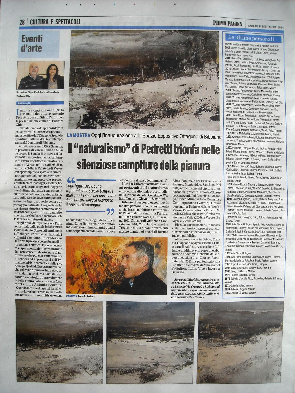 Presentazione del maestro ANTONIO PEDRETTI  a Bibbiano (RE)