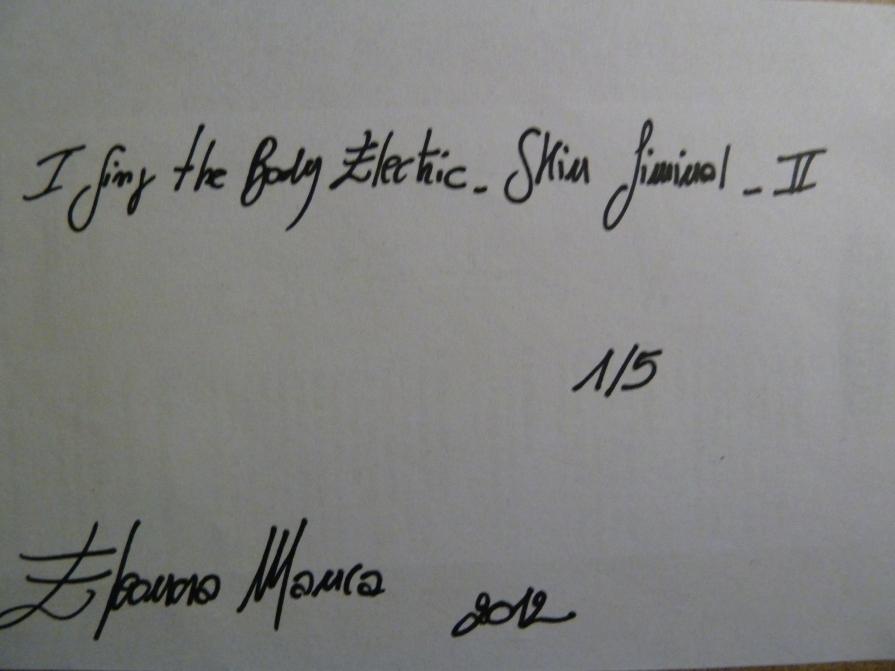 TITOLO E FIRMA NEL RETRO DELL'OPERA "I SING THE BODY ELECTRIC-SKIN LIMINAL N.2 DALL'AUTRICE ELEONORA