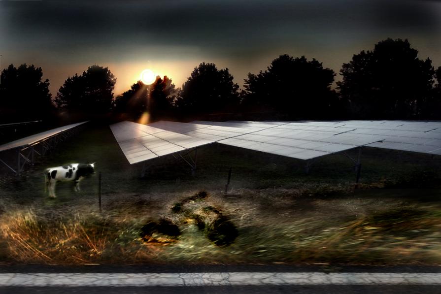 niente fieno nei campi,ma energia pulita.quindi stassera sei a dieta cara mucca.