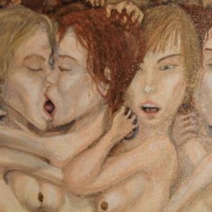 Passione di donne - Aggrovigliamento di magroline minute costrettesi in locale ristretto (particolare)