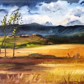 Cinzia Bresciani - Assolata campagna - olio su tela - 80 x 40