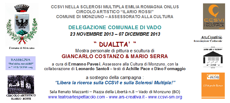 Invito Mostra personale di Giancarlo Costanzo e Mario Serra in Sala Mazzanti a Vado (BO)