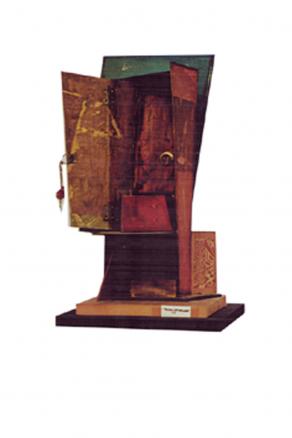 Trofeo epistolare   legno e cartone dipinto  29x20x48  1984