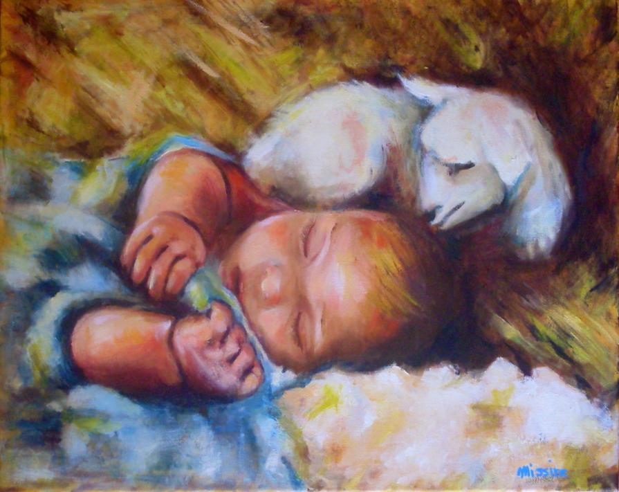 Gesù bambino e anellino dormienti o Cuccioli a nanna