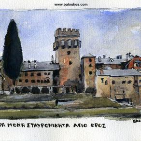 Sketches from Mount Athos Stavronikita Monastery - Mănăstirea Stavronikita