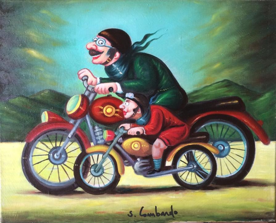 Salvo Lombardo - Padre e figlio - olio su tela - 50 x 40