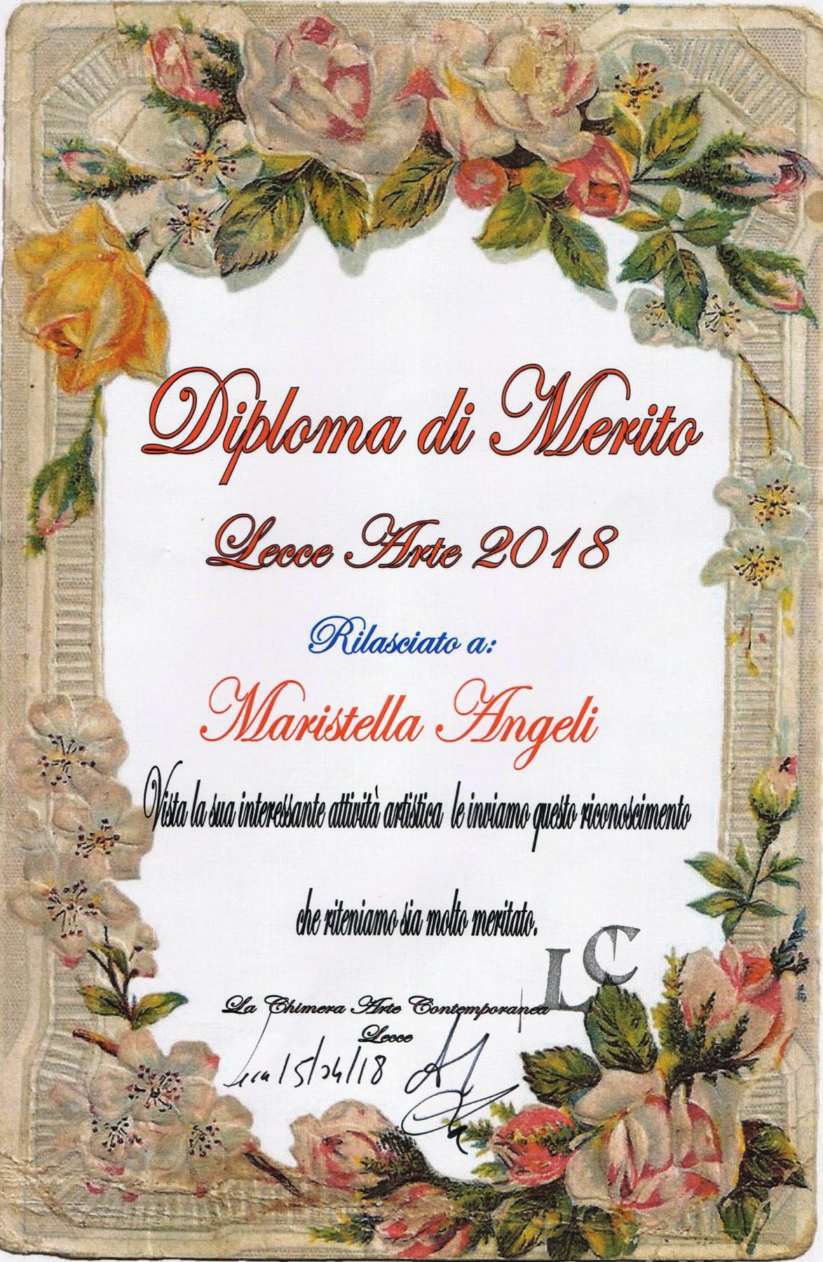 Diploma di Merito a Maristella Angeli, La Chimera – Metropolitan, Lecce