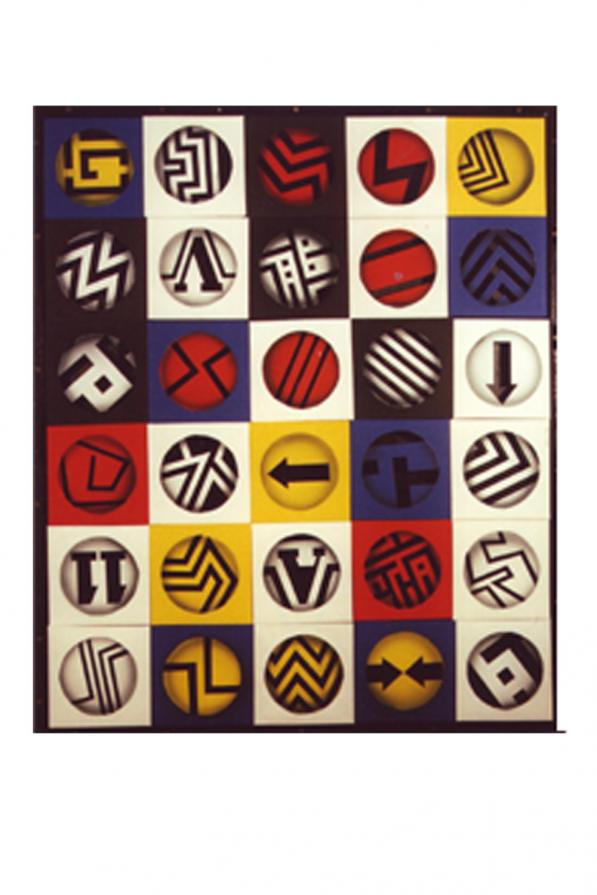 30 Sfere scatole traforate sotto plexglas   80x96    2002