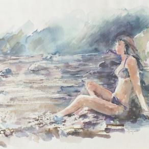 Adelaide Bonfanti (Italia) - Nel mare della tranquillità - acquerello su carta - 50 x 35