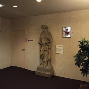 Title: Virtue - Photograph on a light box - Installation (site specific); a light box installed at the statue of Lady Justice at the courthouse. overview1