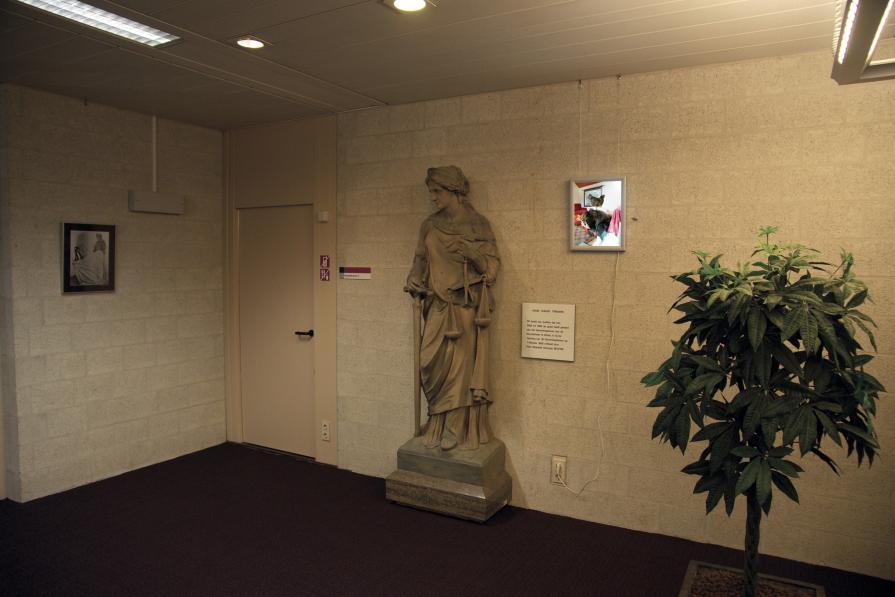 Title: Virtue - Photograph on a light box - Installation (site specific); a light box installed at the statue of Lady Justice at the courthouse. overview1