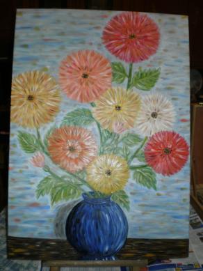 Blue pot with flowers