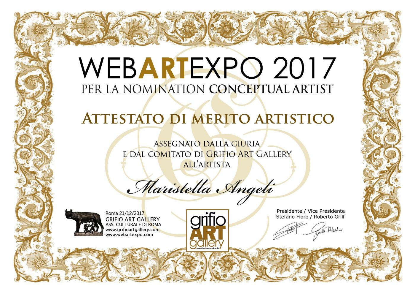 Maristella Angeli receives the certificate of artistic merit