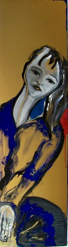 donna seduta con mano bianca