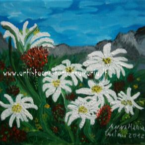 Fiori delle Alpi - Olio su Tela - 20x20 tecnica pennello  2 ° Salone Internazionale d'Arte di 20x20c