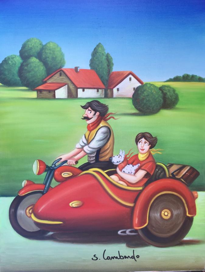 Salvo Lombardo - In sidecar  - olio su tela - 60 x 80