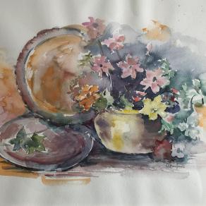 Adelaide Bonfanti - Composizione autunnale - acquerello su carta - 50 x 35