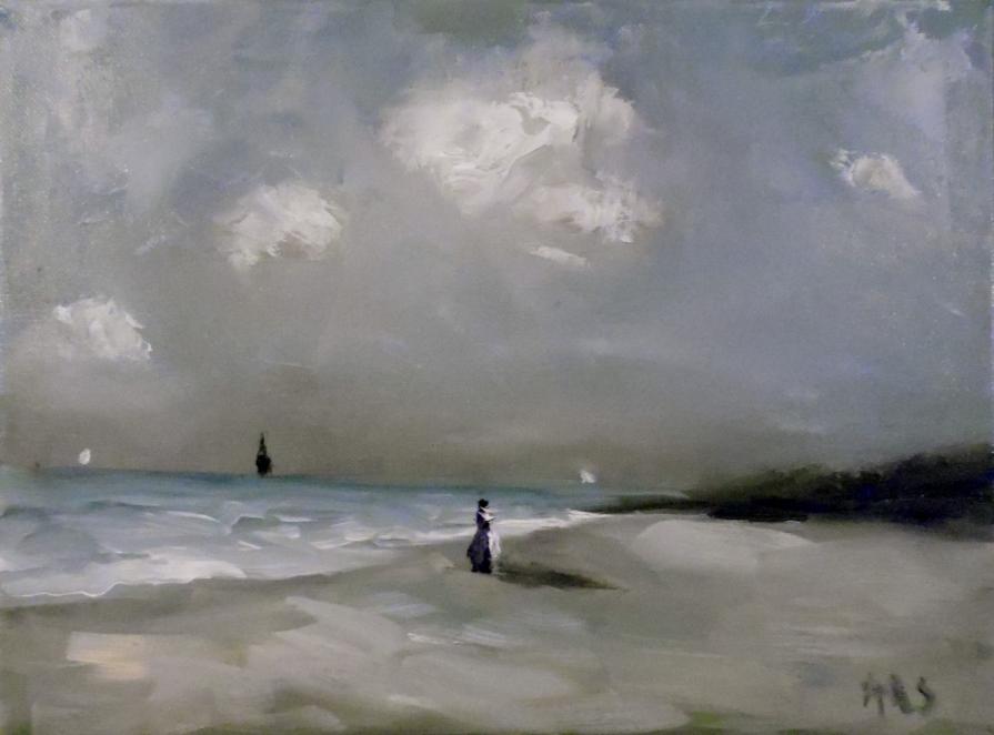 on the beach, mother 40x30cm