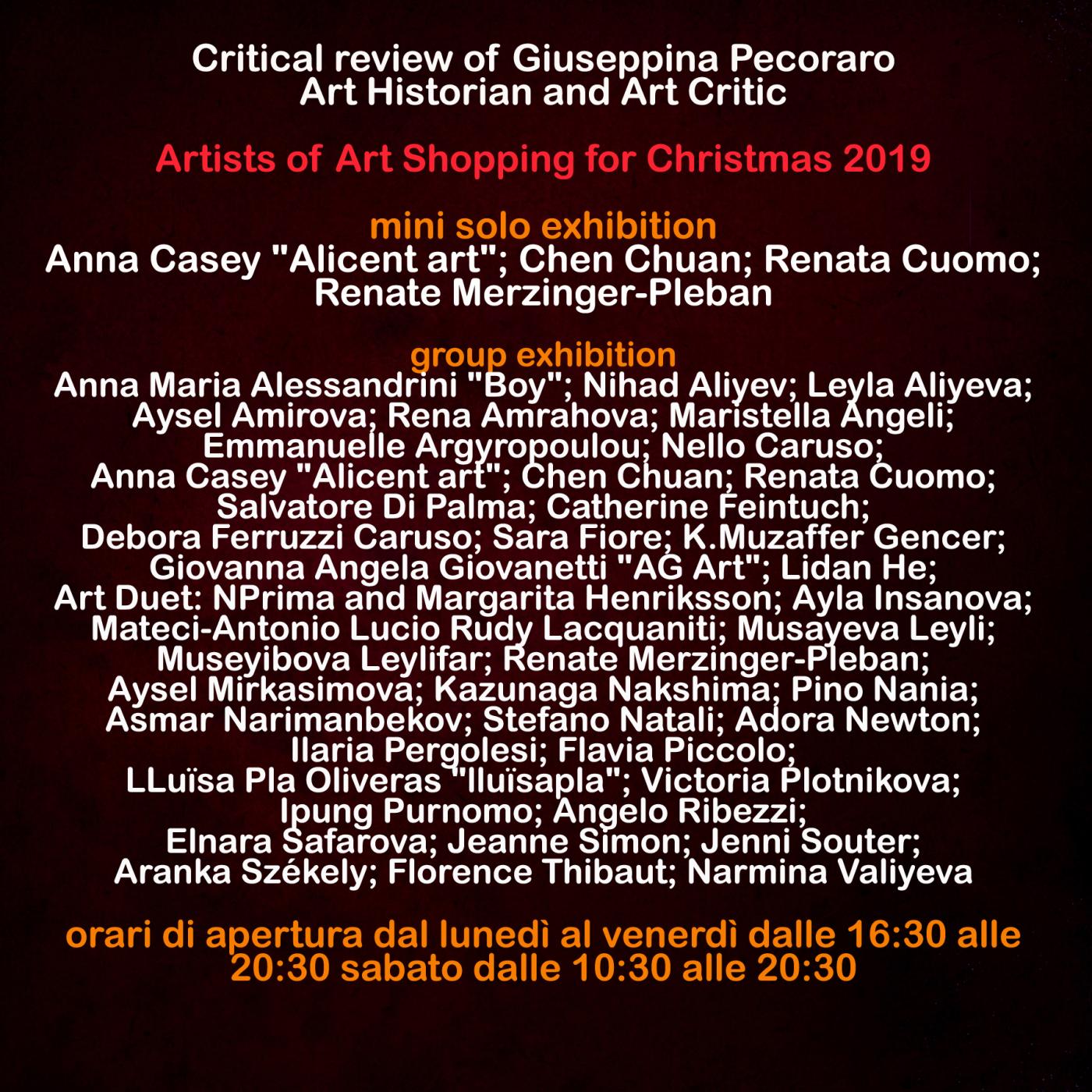 Maristella Angeli, will participate in the International Art Exhibition "Art Shopping for Christmas 2019", Rome Maristella Angeli, will participate in the International Art Exhibition "Art Shopping for Christmas 2019", Rome