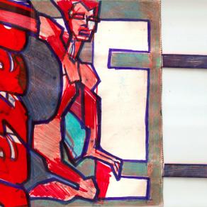 Curiosando in un bazar e uomo in campo blu