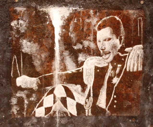 Living On My Own  - smalto acrilico su lamiera arrugginita 47x45