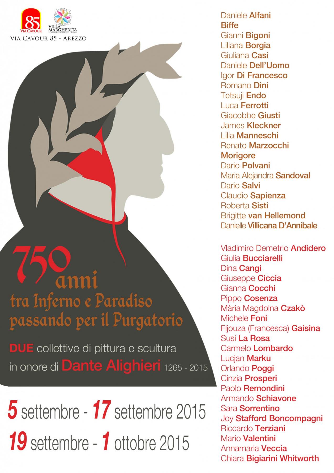 750 anni tra Inferno e Paradiso passando per il Purgatorio - due collettive di pittura e scultura in onore di Dante Alighieri  1265 - 2015