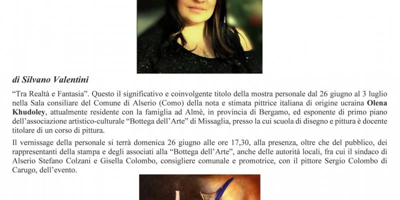 “Tra Realtà e Fantasia” di Olena Khudoley ad Alserio “Tra Realtà e Fantasia” di Olena Khudoley ad Alserio