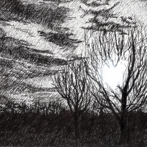 Dal treno, inverno, tramonto.