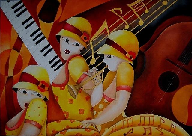 Il percorso delle mie donnine ora nelle varie tonalità del giallo e strumenti musicali....