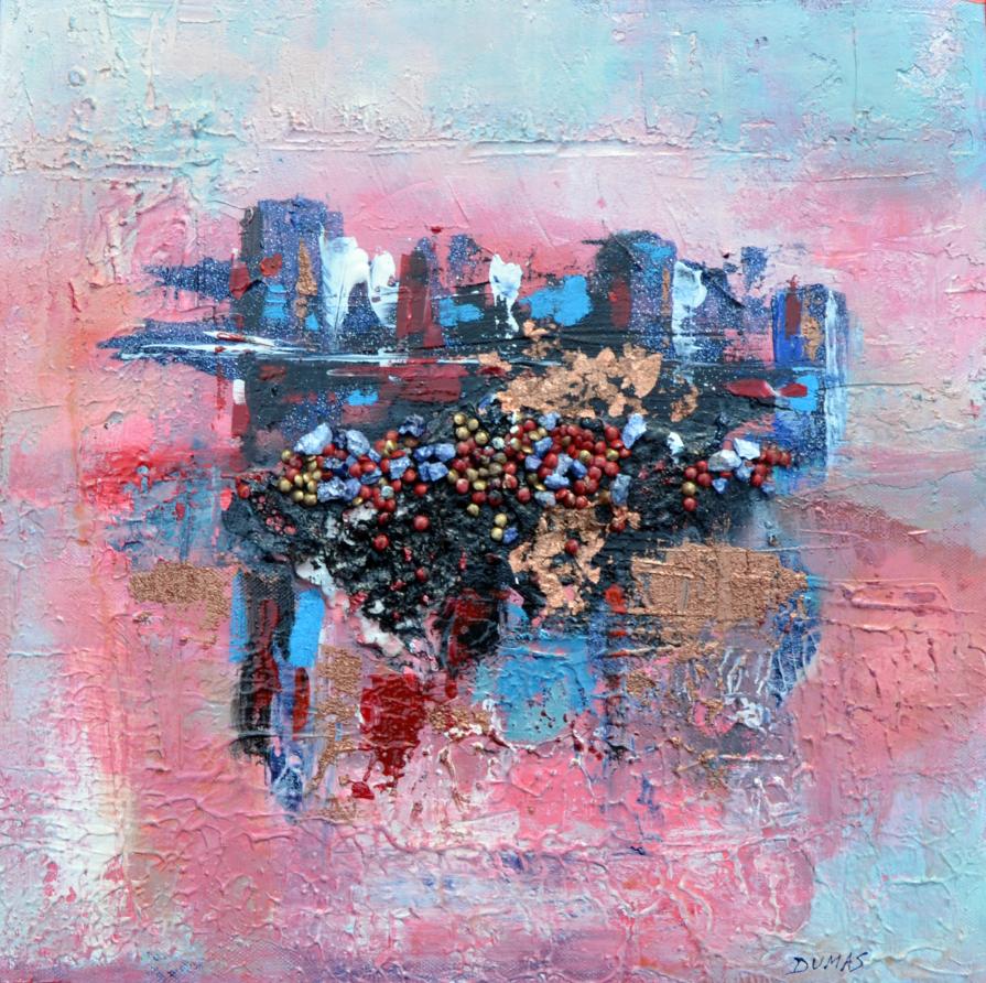 Gabriella Dumas Burgato - Alba in città - tecnica mista su tela - 40 x 40