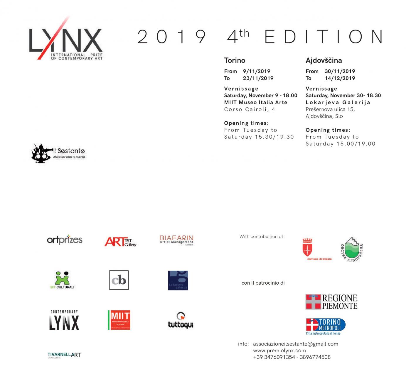 Premio Lynx  2019 -quarta edizione Letizia Ardillo partecipa alla mostra dei finalisti e i vincitori                       