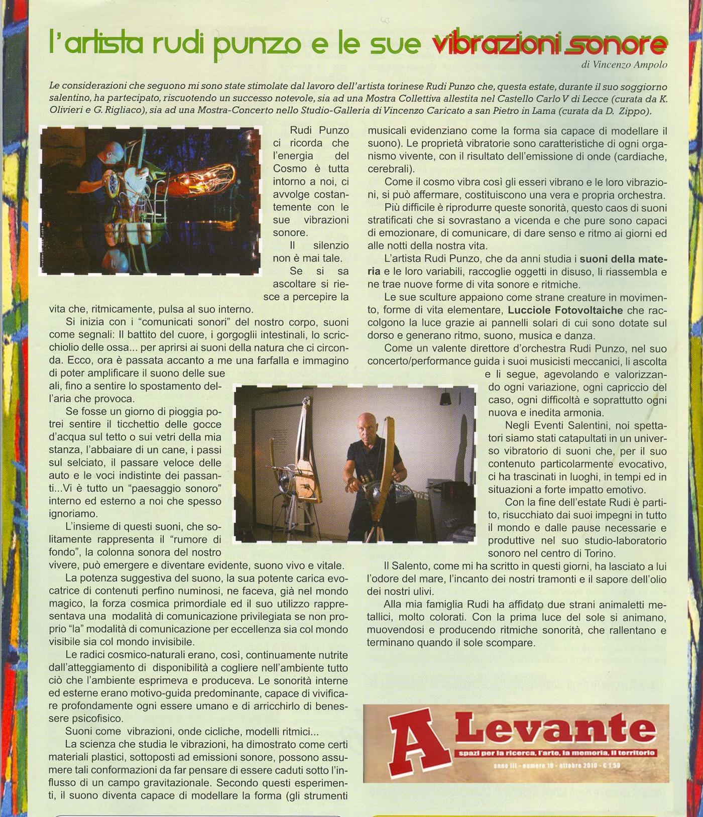 L'ARTISTA RUDI PUNZO E LE SUE VIBRAZIONI SONORE