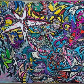 ARTISTA:DANIELA DI PASQUALE TITOLO:" VISIONE CELESTIALE" TECNICA:mista su tela con foglie metalliche preziose(ORO ZECCHINO,ARGENTO VERO E RAME VERO) C