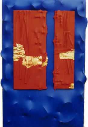 fondo oro su blù e rosso R