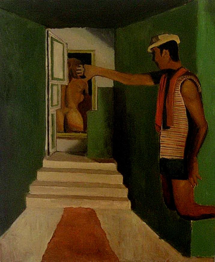 The corridor of a green wall