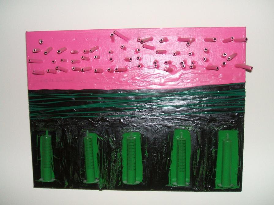 Passeggiando con Nico 30x20 - Bitume,plastica e vernice