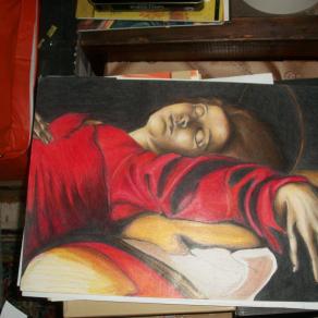 Particolare della Vergine morta di Caravaggio