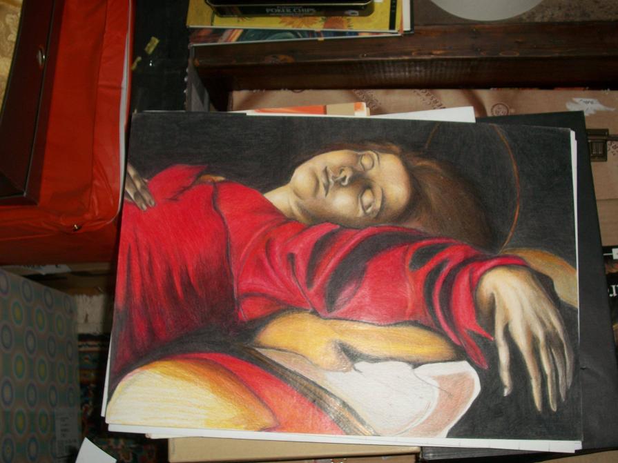 Particolare della Vergine morta di Caravaggio