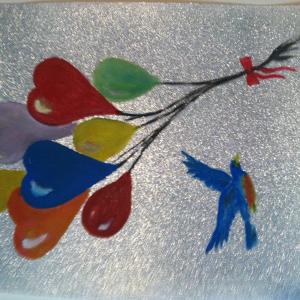 Bluebird Soaring with Balloons