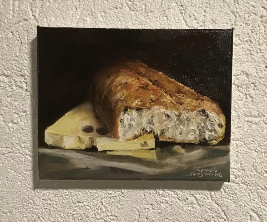 Ciabatta e Formaggio Olio su Lino 25 x 20 cm