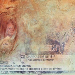 Shutdown ideas: acrilico, carte di riso e stampa su tela. 70x100cm