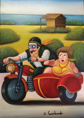 Salvo Lombardo - Sidecar - olio su tela - 50 x 70