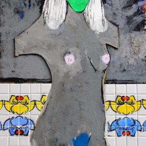 Madonna without face  .Acrylic, plywood, ceramics 110x60 2011 