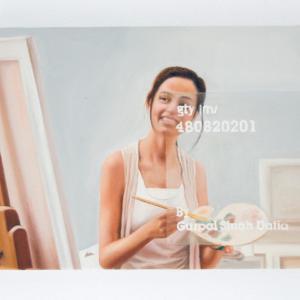 A Contemporary Portrait of the Internet Artist - Young female artist painting on canvas at home