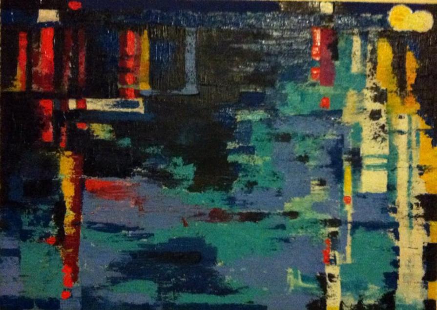 Dancing lights on The river Liffey - acrilico su Juta grezza