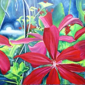 Ester Q (Italia) - Inside the garden - olio su tela - 50 x 100