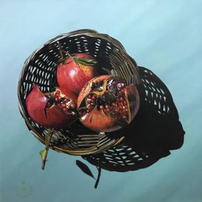 Paul De Haan - Basket in red - olio su tela - 50 x 50