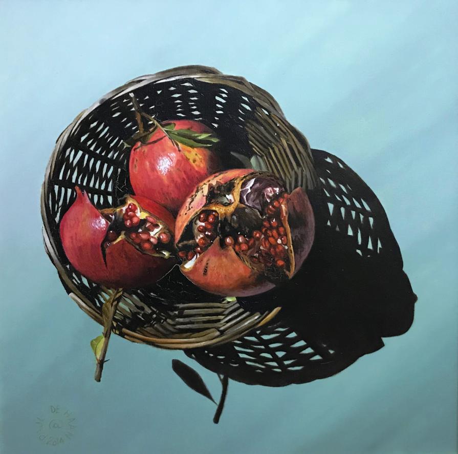 Paul De Haan - Basket in red - olio su tela - 50 x 50